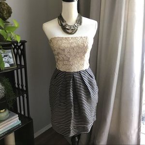 Striped Strapless Dress with pockets & embroidery